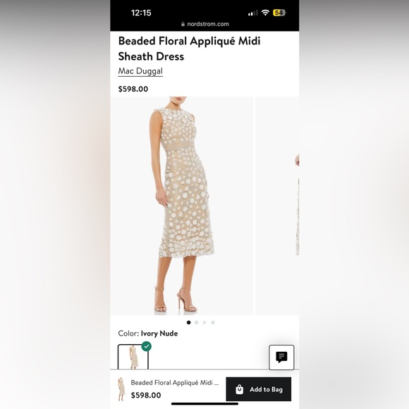 NWT - MAC DUGGAL Beaded Floral Appliqué Midi Sheath Dress in Ivory Nude - Picture 2 of 16